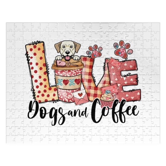Labrador Dog Coffee Lover Dog Mom Valentines Day Jigsaw Puzzles