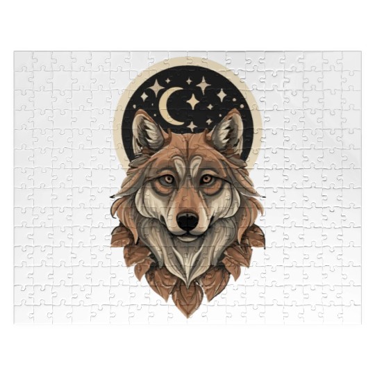 Wolf Moon Stars Design Jigsaw Puzzles