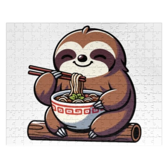 Cute Sloth Eats Ramen Noodles Sloths Ramen Jigsaw Puzzles