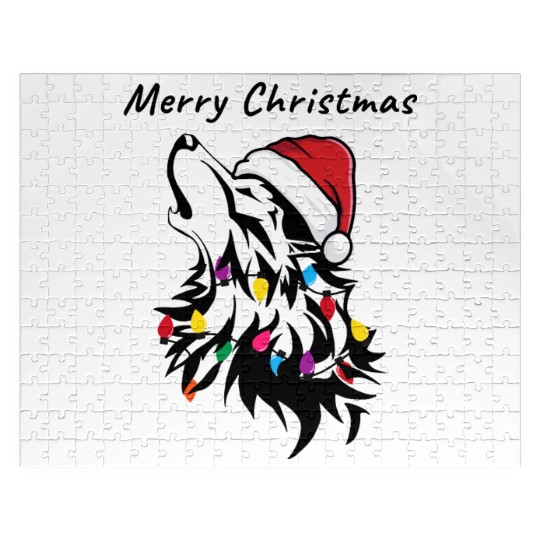 Funny wolf with christmas lights Jigsaw Puzzles