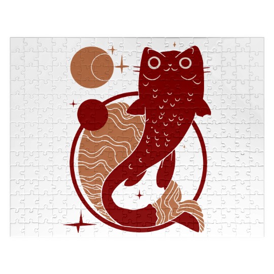 Cat Fish - catfish - fish cat vector 3 colors Jigsaw Puzzles