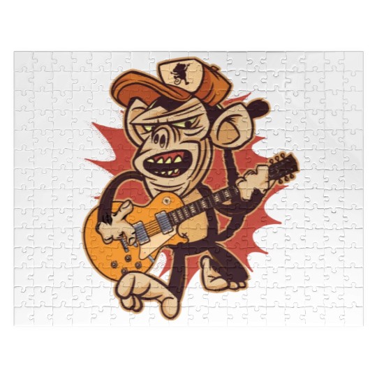 Retro Chimpanzee Guitar Player Graphic Jigsaw Puzzles