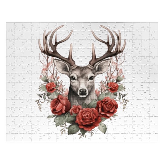 Gothic Deer Forest Animals Roses Jigsaw Puzzles