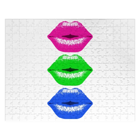 3 Kissing Lips Neon Colors Jigsaw Puzzles