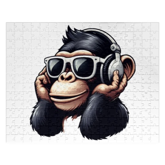 Chimpanzee with sunglasses and headphones Jigsaw Puzzles