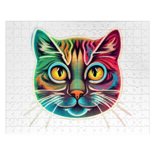 cat face neon design Jigsaw Puzzles