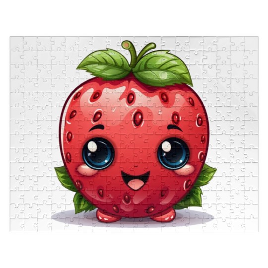 A cute kawaii style strawberry with a smiling face Jigsaw Puzzles