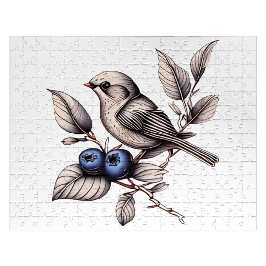 Bird on a Blueberry Branch Jigsaw Puzzles