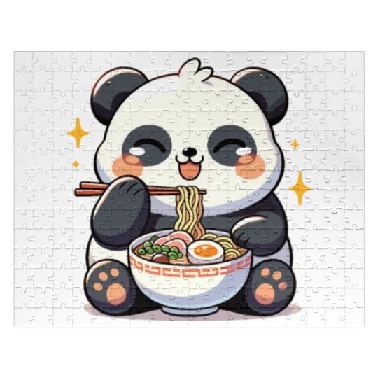 Cute Panda Eats Ramen Noodles Pandas Ramen Jigsaw Puzzles