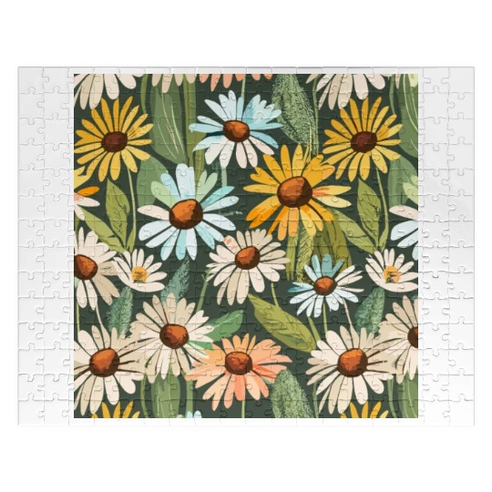Daisy flower pattern watercolor poster Jigsaw Puzzles