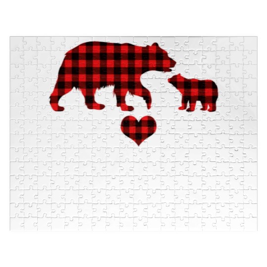 Nana Bear Pajama Red Plaid Buffalo Family Jigsaw Puzzles