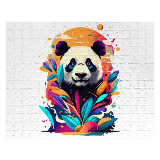 Giant Panda Colourful - Cute Panda Bear Bamboo Jigsaw Puzzles