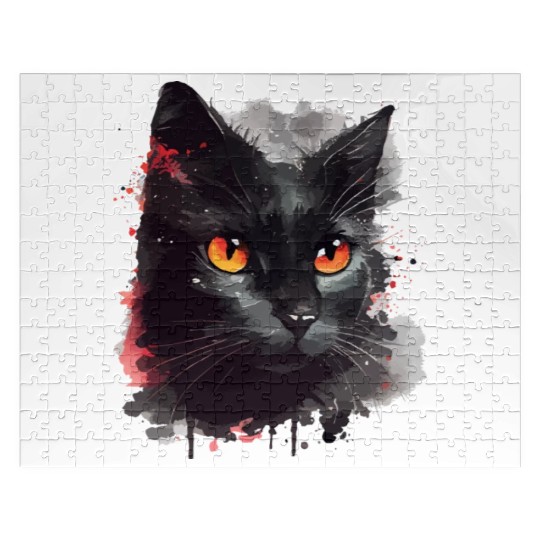 Black Cat Japanese Watercolor Mystery Gaze Jigsaw Puzzles