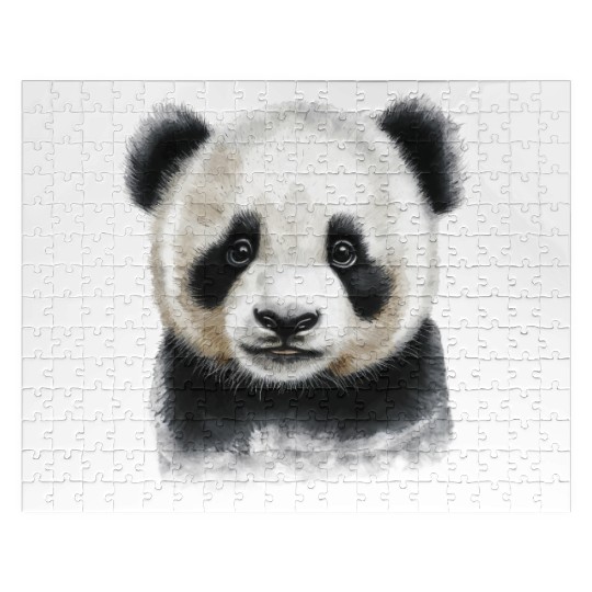 Cute Panda Bear Cub Watercolor Painting Portrait Jigsaw Puzzles