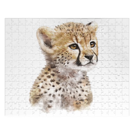 Baby Cheetah Art Watercolor Painting Portrait Jigsaw Puzzles