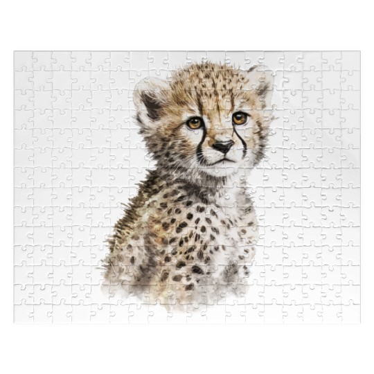 Baby Cheetah Cute Watercolor Painting Portrait Jigsaw Puzzles