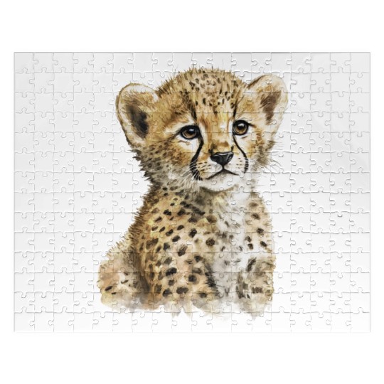 Cheetah Baby Watercolor Painting Portrait Jigsaw Puzzles