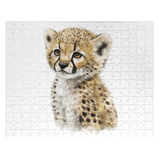 Cute Baby Cheetah Watercolor Painting Portrait Jigsaw Puzzles