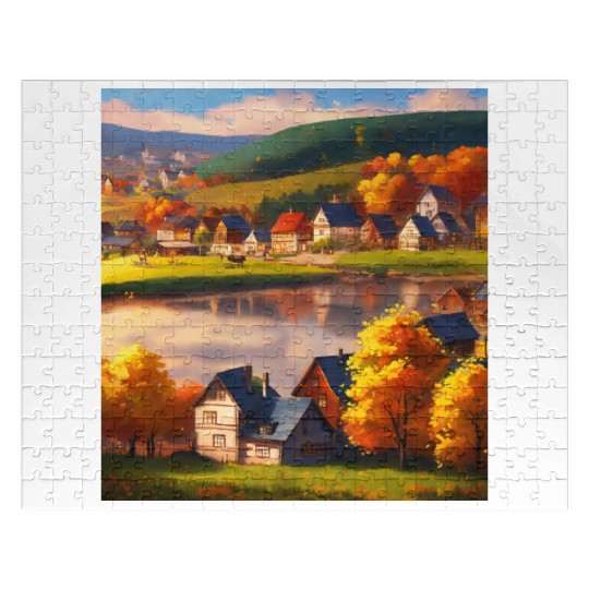 relaxing village skyline in autumn 1 Jigsaw Puzzles