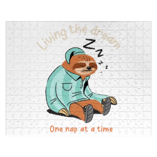 Living the dream one nap at a time, sleepy sloth Jigsaw Puzzles