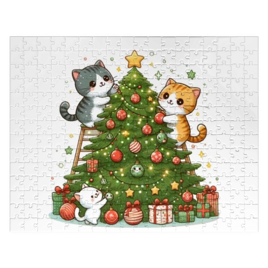 Kittens decorate a Christmas tree Jigsaw Puzzles