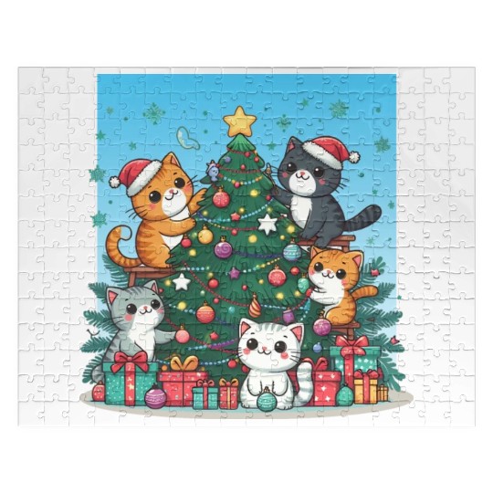 Kittens decorate a Christmas tree Jigsaw Puzzles