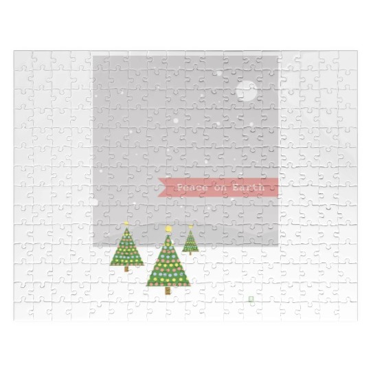 Peace On Earth Christmas Trees Falling Snow Winter Jigsaw Puzzles