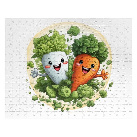 Cute kawaii carrot and a broccoli Jigsaw Puzzles