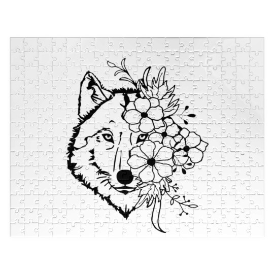 Floral Wolf Vintage Flowers Wolf Face for Wolves Jigsaw Puzzles