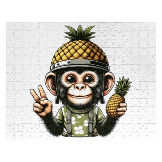 Friendly monkey in pineapple helmet Jigsaw Puzzles