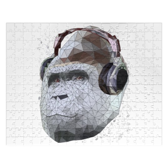 Gorilla with headphones low poly pop art Jigsaw Puzzles