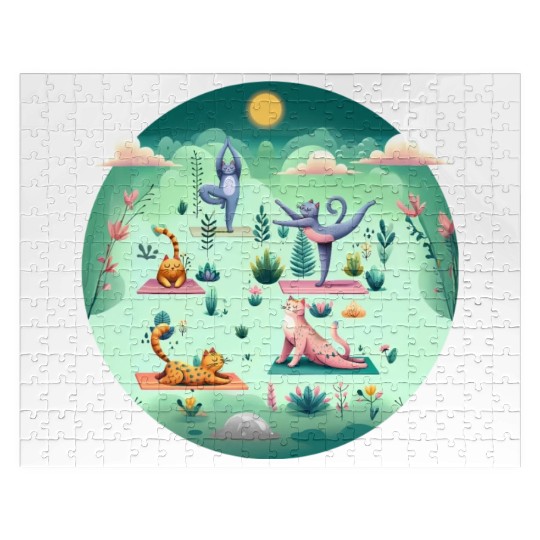 Serene zen cats doing yoga poses Jigsaw Puzzles