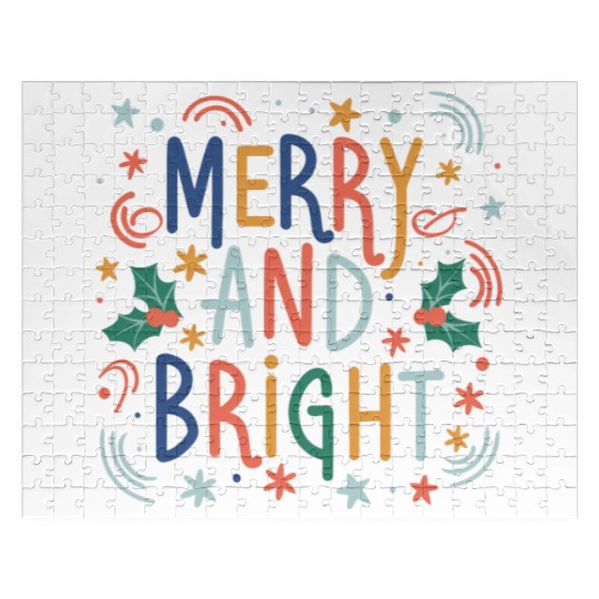 Merry and Bright Colorful Pastel Christmas Design Jigsaw Puzzles