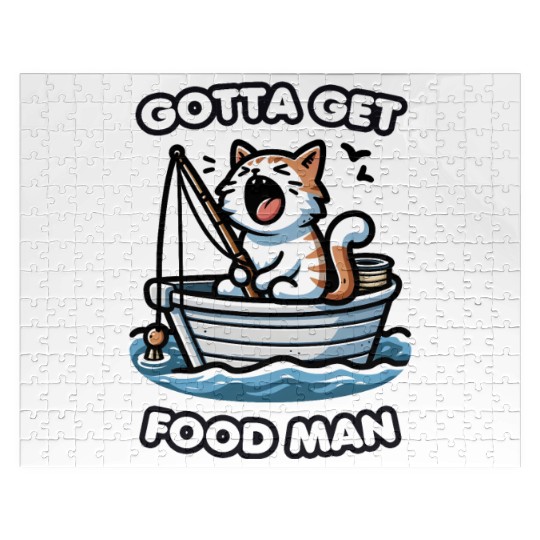 Cat Yawning While Fishing Jigsaw Puzzles