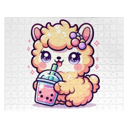 Kawaii Llama Sips Bubble Tea Cute Llama Boba Tea Jigsaw Puzzles