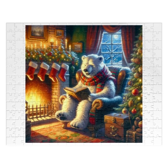 Winter Tales-Merry Cozy Bear Reading by Fireplace Jigsaw Puzzles