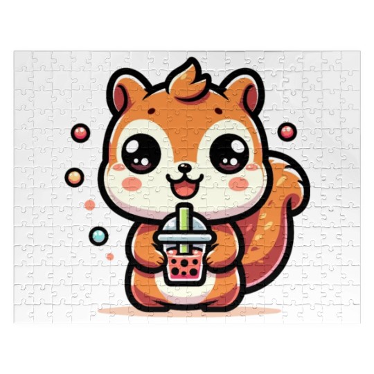 Kawaii Squirrel Bubble Tea Cute Animal Squirrel Jigsaw Puzzles