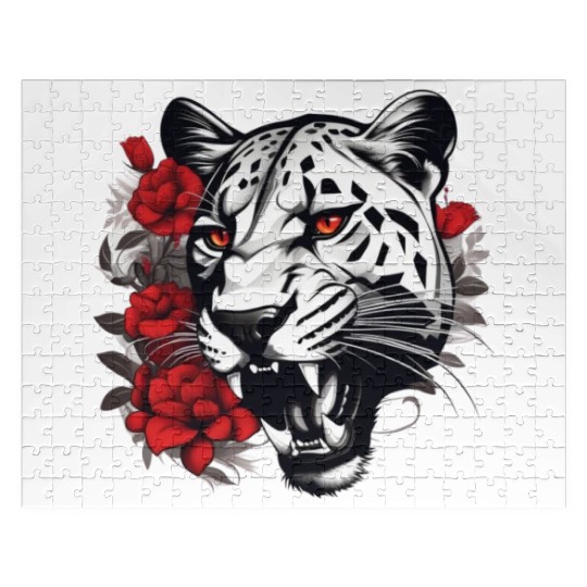 Dynamic Panther Embraces Kindness in Floral Glory Jigsaw Puzzles