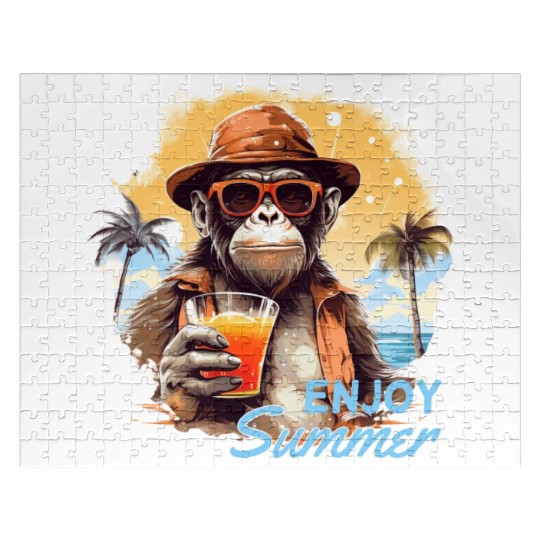 Cool Monkey With Drink Funny Animals Chimpanzee Jigsaw Puzzles