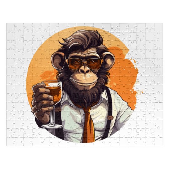 Cool Monkey With Drink Funny Animals Chimpanzee Jigsaw Puzzles