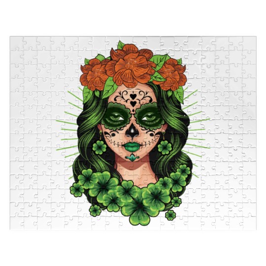 St Patrick's Day Dia De Los Muertos Catrina Jigsaw Puzzles