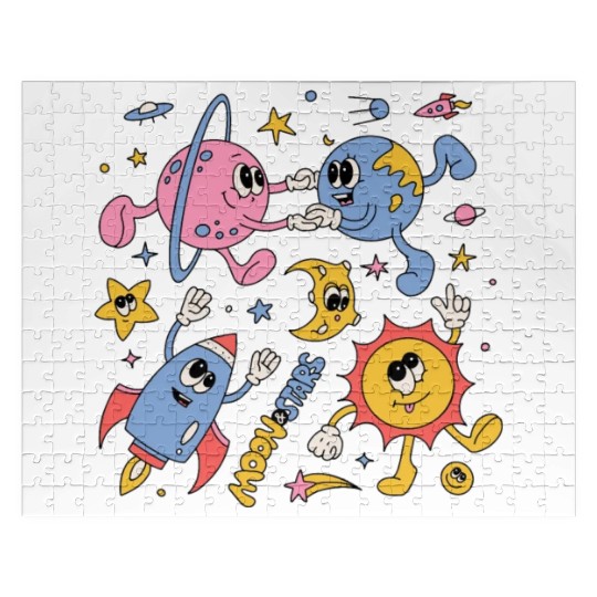 Solar System Planets Moon Sun Saturn Cute Groovy Jigsaw Puzzles