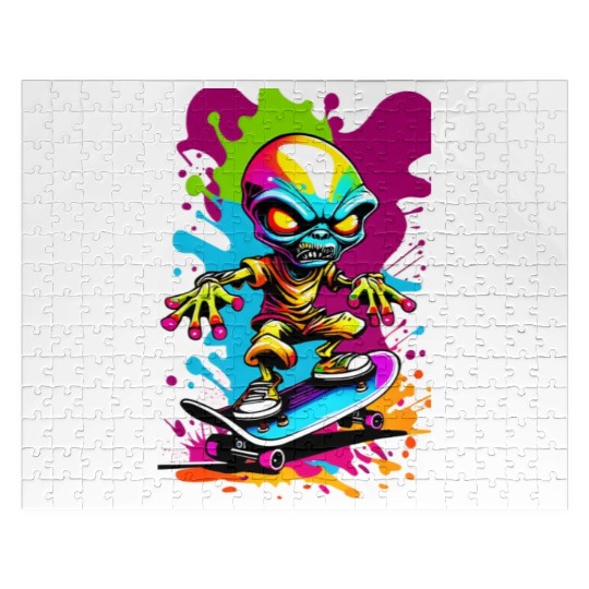 Alien on skateboard colorful illustration Jigsaw Puzzles