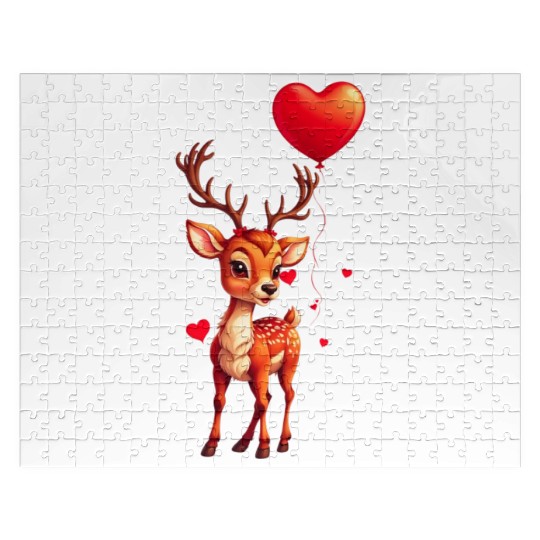 Adorable deer with heart shaped balloon. Jigsaw Puzzles