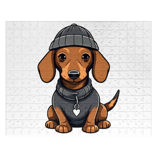 Cute dachshund with hat and Jigsaw Puzzles