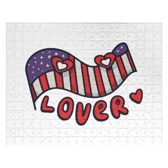 Valentines Day Flag Patriotic Lover Red Hearts Jigsaw Puzzles