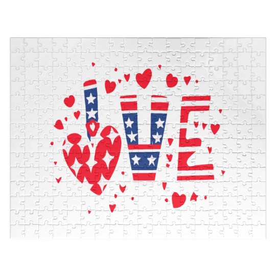 Valentines Day Flag Patriotic Lover Red Hearts Jigsaw Puzzles