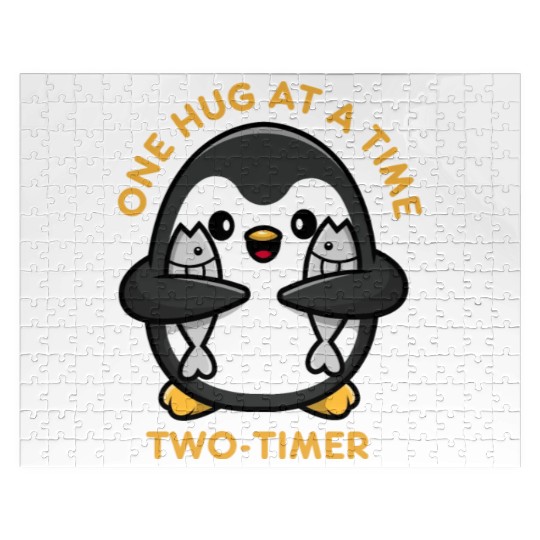Penguin Hug Fishes Two Timer Funny Bird Cheat Love Jigsaw Puzzles