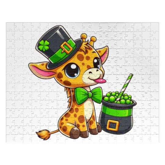 St. Patrick's Day Giraffe with Bubble Tea Jigsaw Puzzles