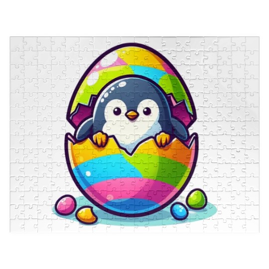 Penguin hatches from colorful Easter egg Jigsaw Puzzles